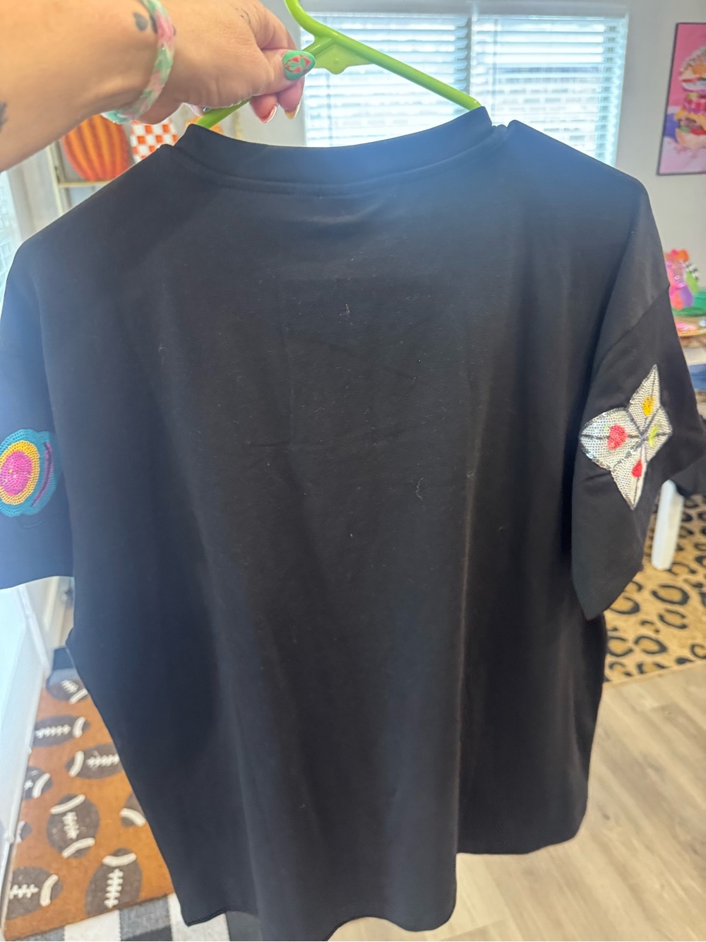 hazel Black Short-Sleeve Tee with Colorful Sequin Icons - Picture 7 of 7